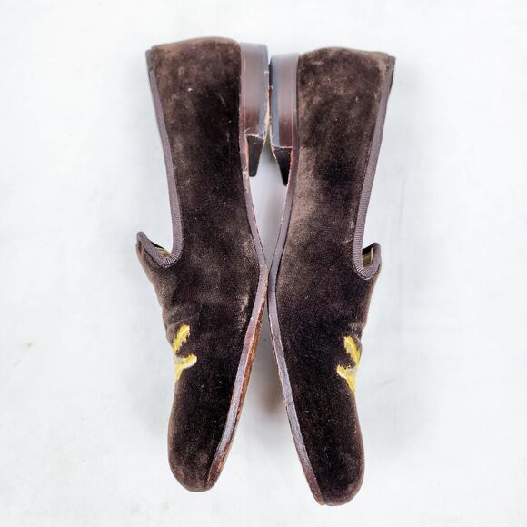 Stubbs & Wootton Brown Velvet Golden Gator Flat Hunter/Smoking Slippers Size 8.5 - Picture 6 of 9
